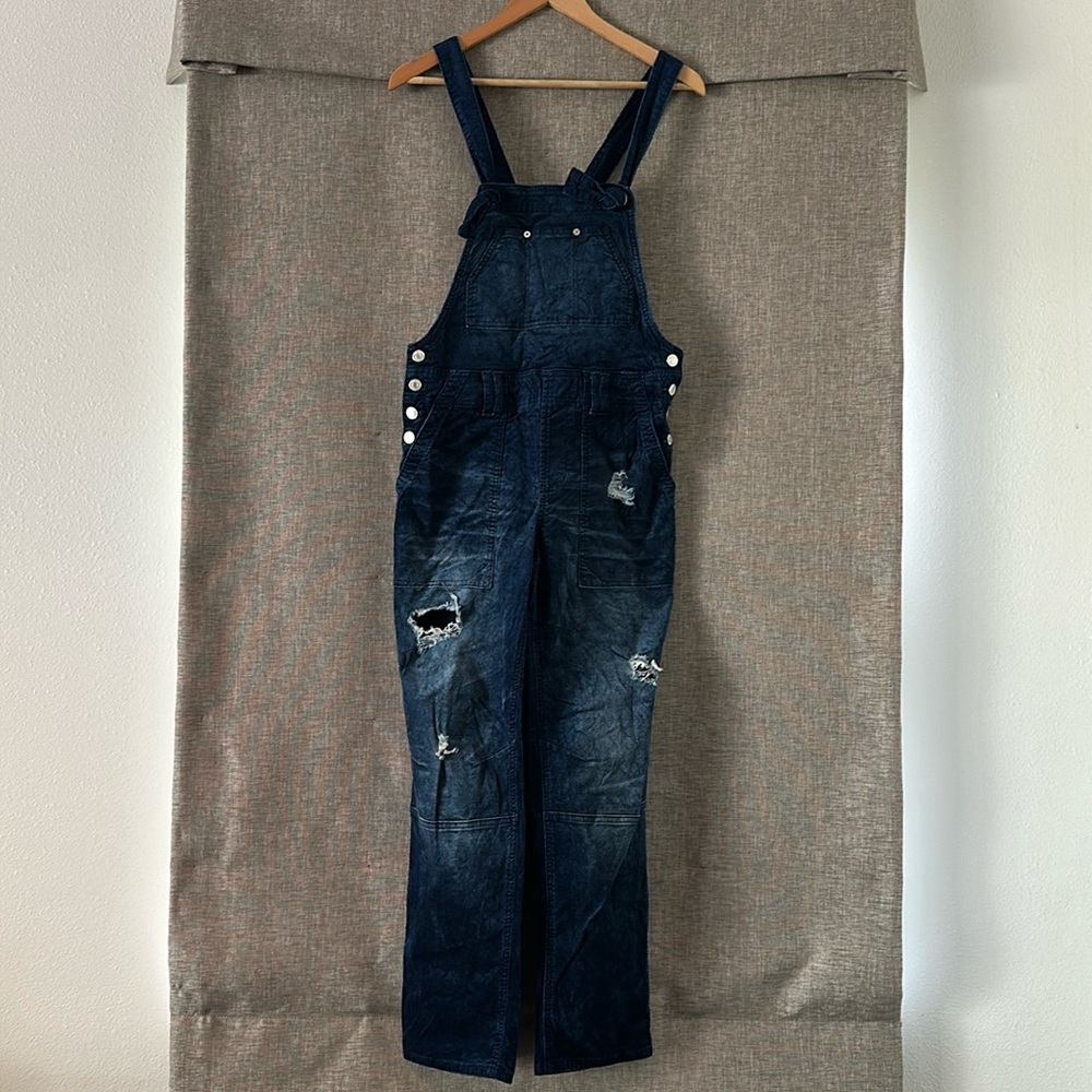 Pulcro distressed velvet overalls